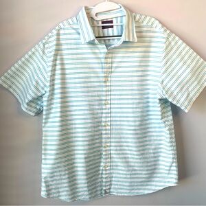 UNTUCKit Men’s Raboso Button Down Collared Shirt Aqua Horizontal Stripes Size XL